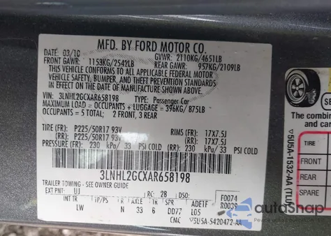2010 Lincoln Mkz from USA, damaged, VIN 3LNHL2GCXAR658198
